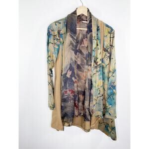 Soft Surroundings Women Arty Cardigan Open Front Tea Garden Earthy Floral Size S